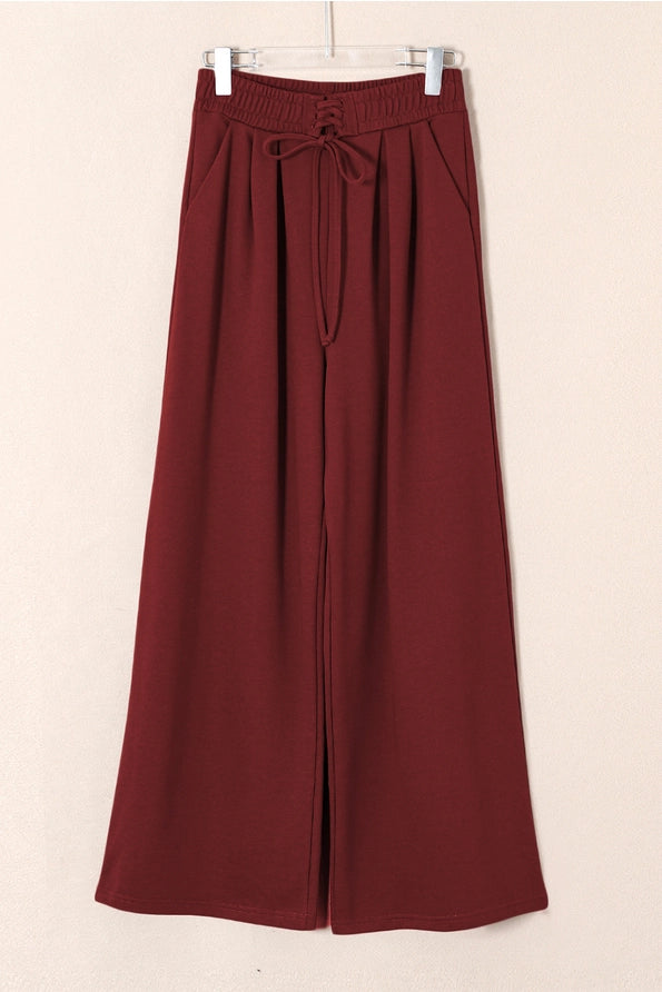 Tied High Waist Pleated Detail Solid Sweatpants