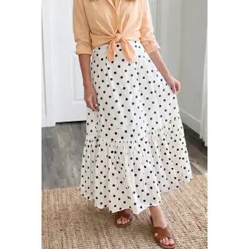 Polka Dot Ruffled Slit Maxi Skirt