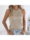 Solid-Color Hollowed-Out Sleeveless Knitted Top