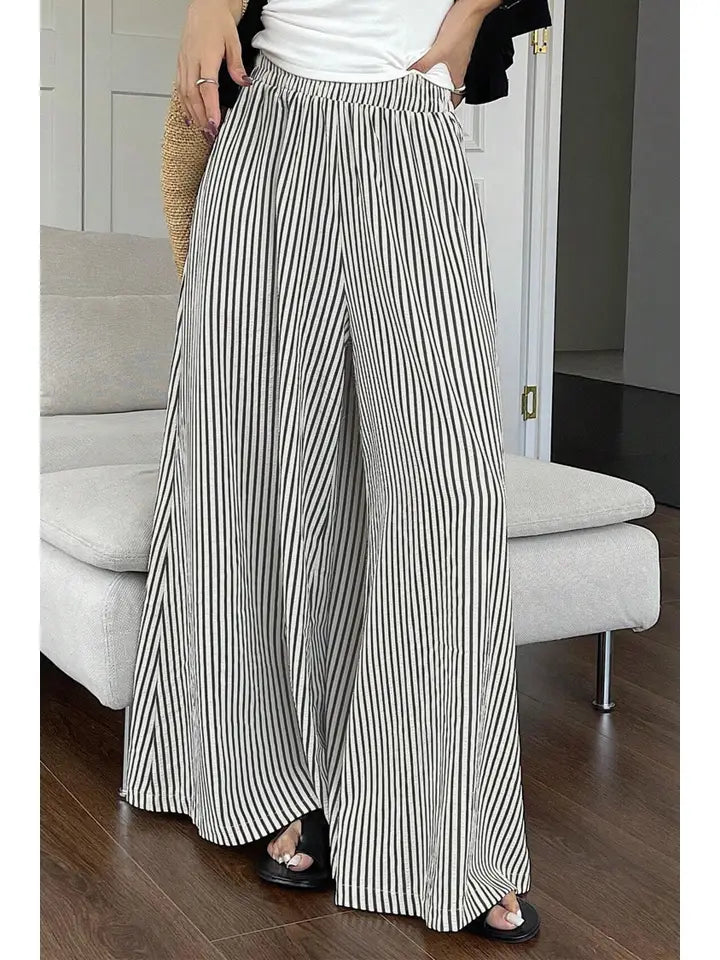 Stripe Elastic Waist Ultra Wide Leg Pants