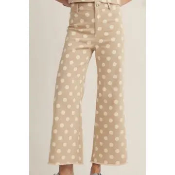 66 Polka Dot Frayed Edge Wide Leg High Waist Jeans