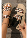 Leopard Double Straps Woven Textured Sole Casual Sandals