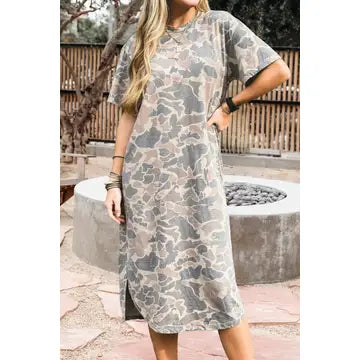 Camouflage Print Short Sleeve T-Shirt Dress