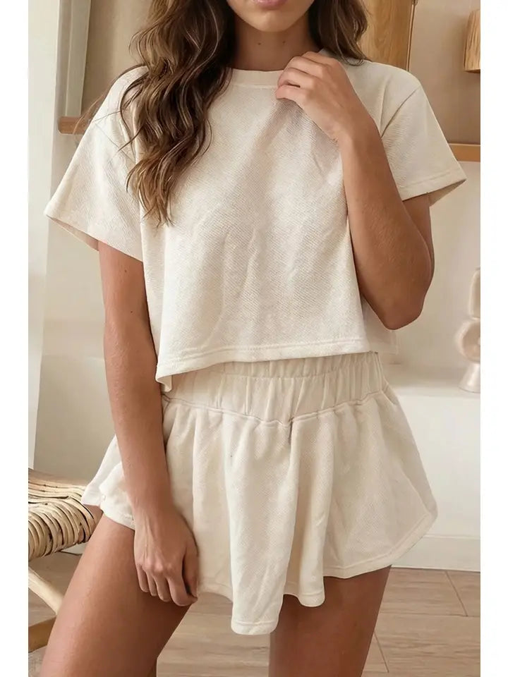 Cropped Tee and Ruffle High Waist Skort 2pcs Set