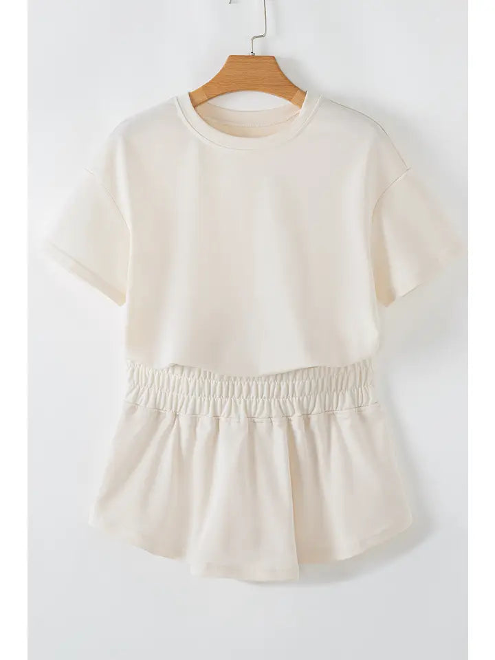 Cropped Tee and Ruffle High Waist Skort 2pcs Set