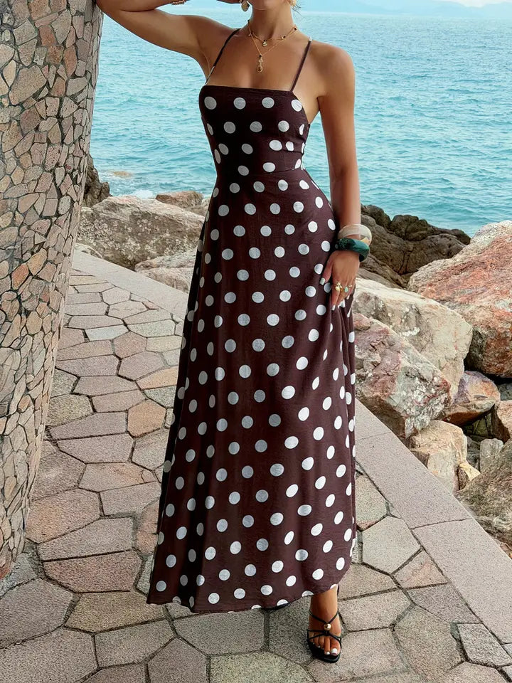 Casual Polka Dot Backless High Waist Cami Dress