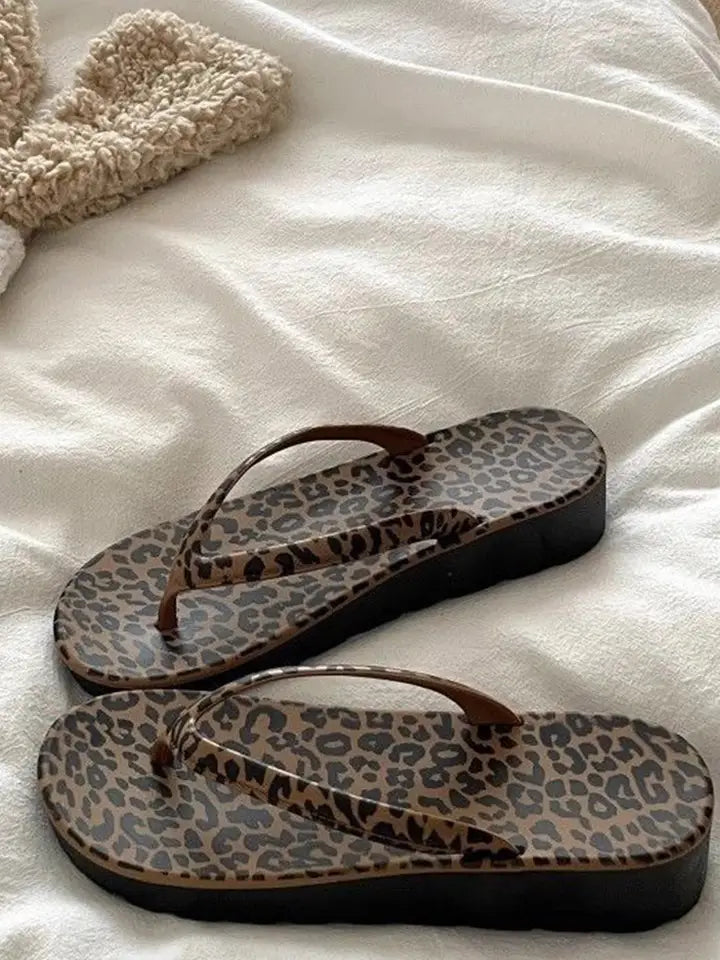Leopard Print Low-heeled Flip Flops