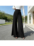 Metal Buttons Floor-Length Straight-Leg Pants