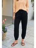 Solid Color Drawstring Smocked Waist Joggers