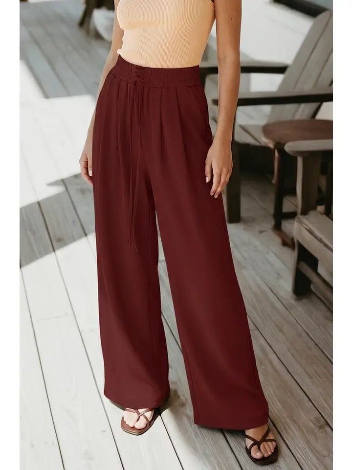 Tied High Waist Pleated Detail Solid Sweatpants