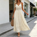 Deep V Neck Lace Patchwork Sleeveless Dress