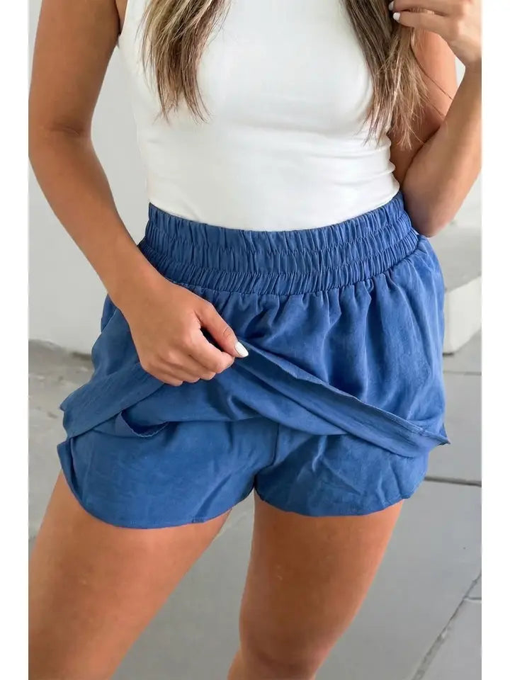 Solid Elastic Waist Casual Skort