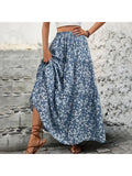 Small Floral Belt Three-Layer Splicing Long Skirt