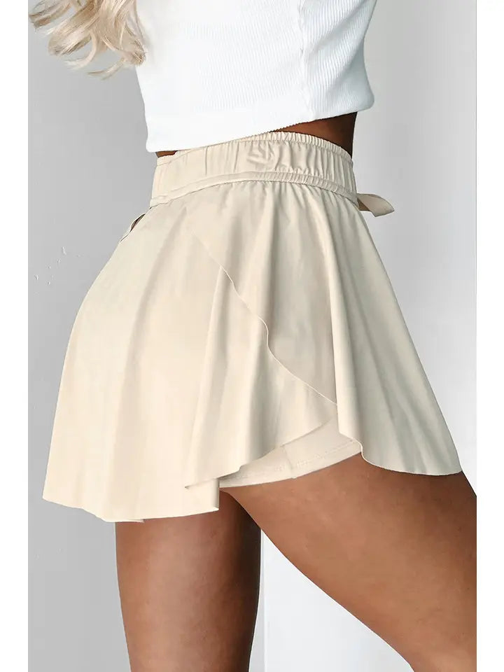 High Waist Drawstring Lined Sports Skorts