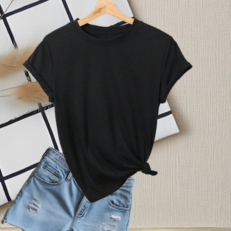 Plain Color Round Neck Short Sleeve T-Shirt