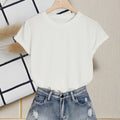 Plain Color Round Neck Short Sleeve T-Shirt