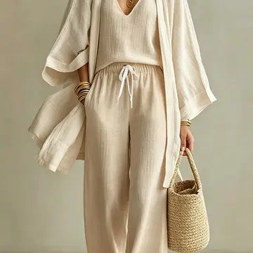 V-Neck Top Pants and Cardigan Set