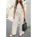 Stripe Drawstring Wide Leg 2pcs Pants Set