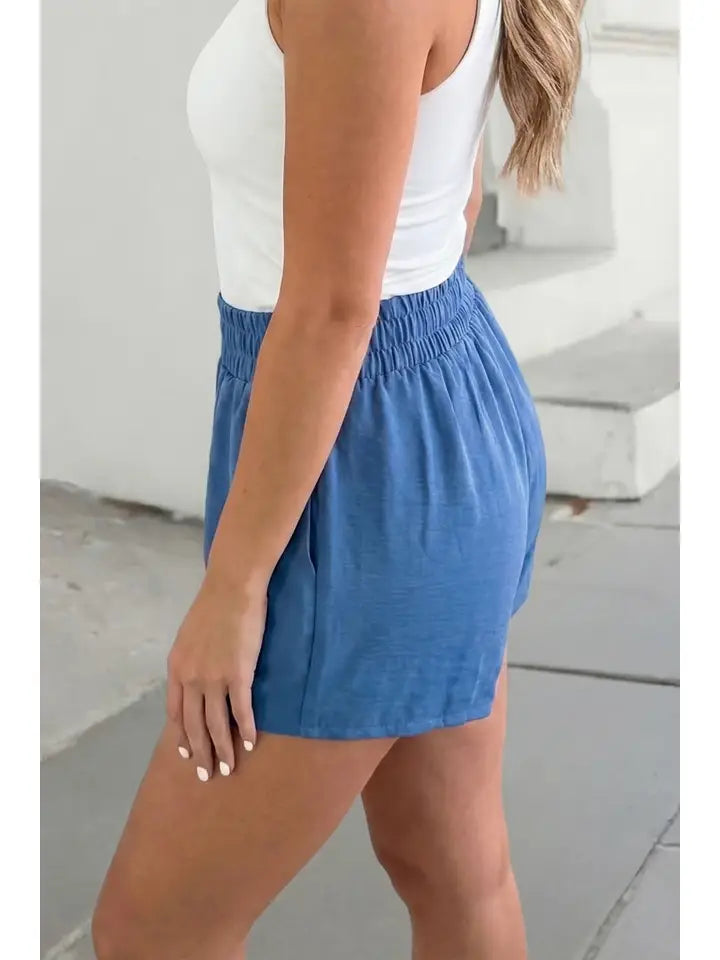 Solid Elastic Waist Casual Skort