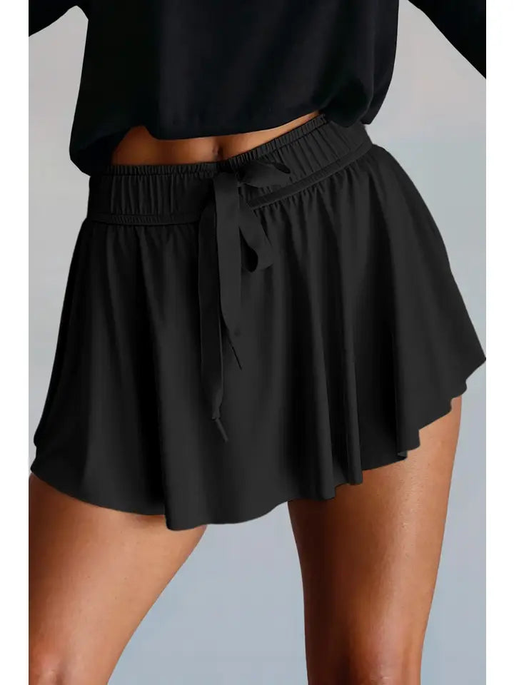 High Waist Drawstring Lined Sports Skorts