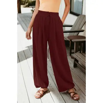 Tied High Waist Pleated Detail Solid Sweatpants
