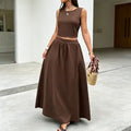 Vacation Style Sleeveless Backless Top Skirt Set