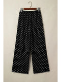 Polka Dot Print Elastic Waist Lace Hem Loose Pants
